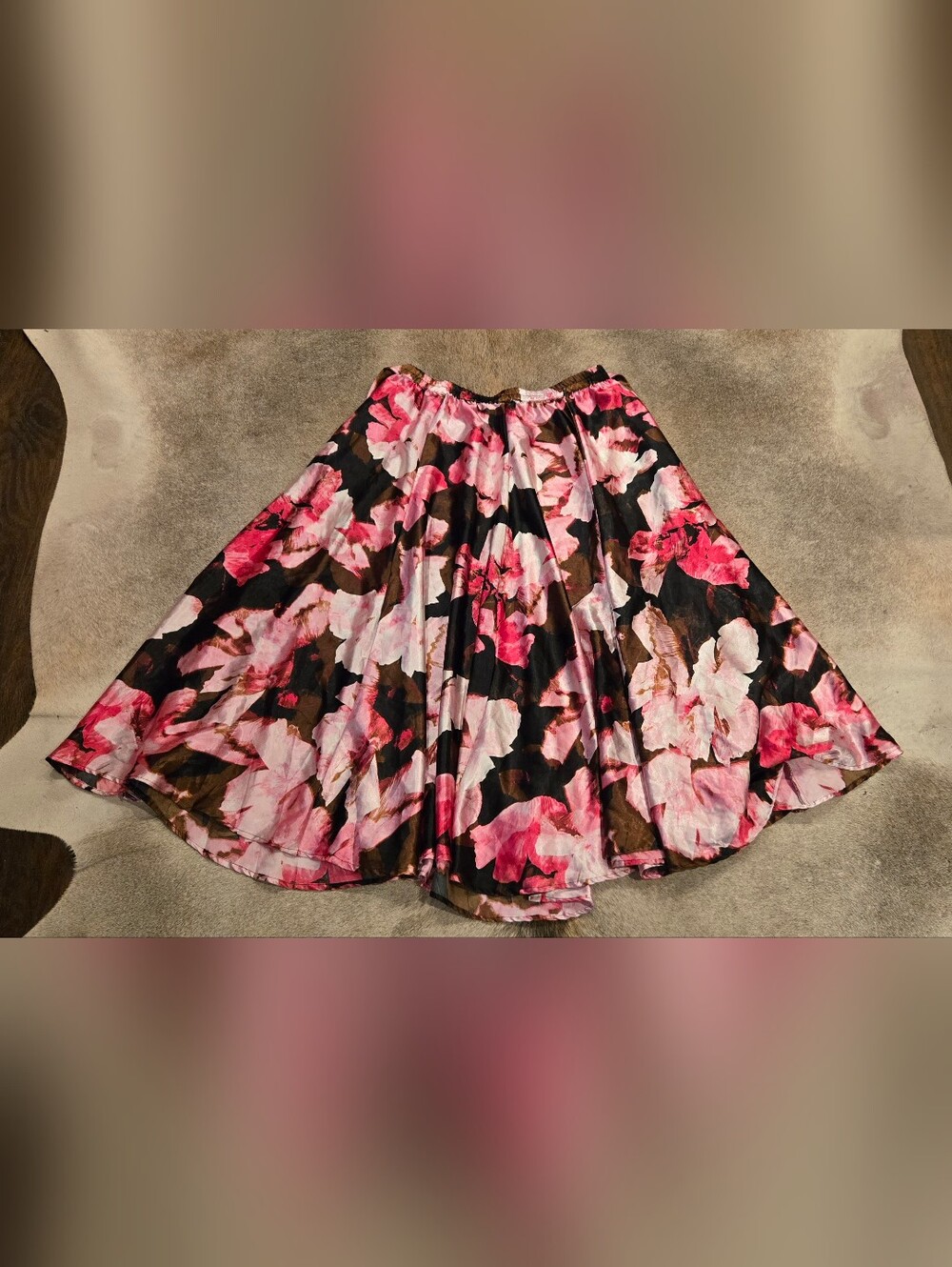 Cato Pink & Black Floral Circle Skirt